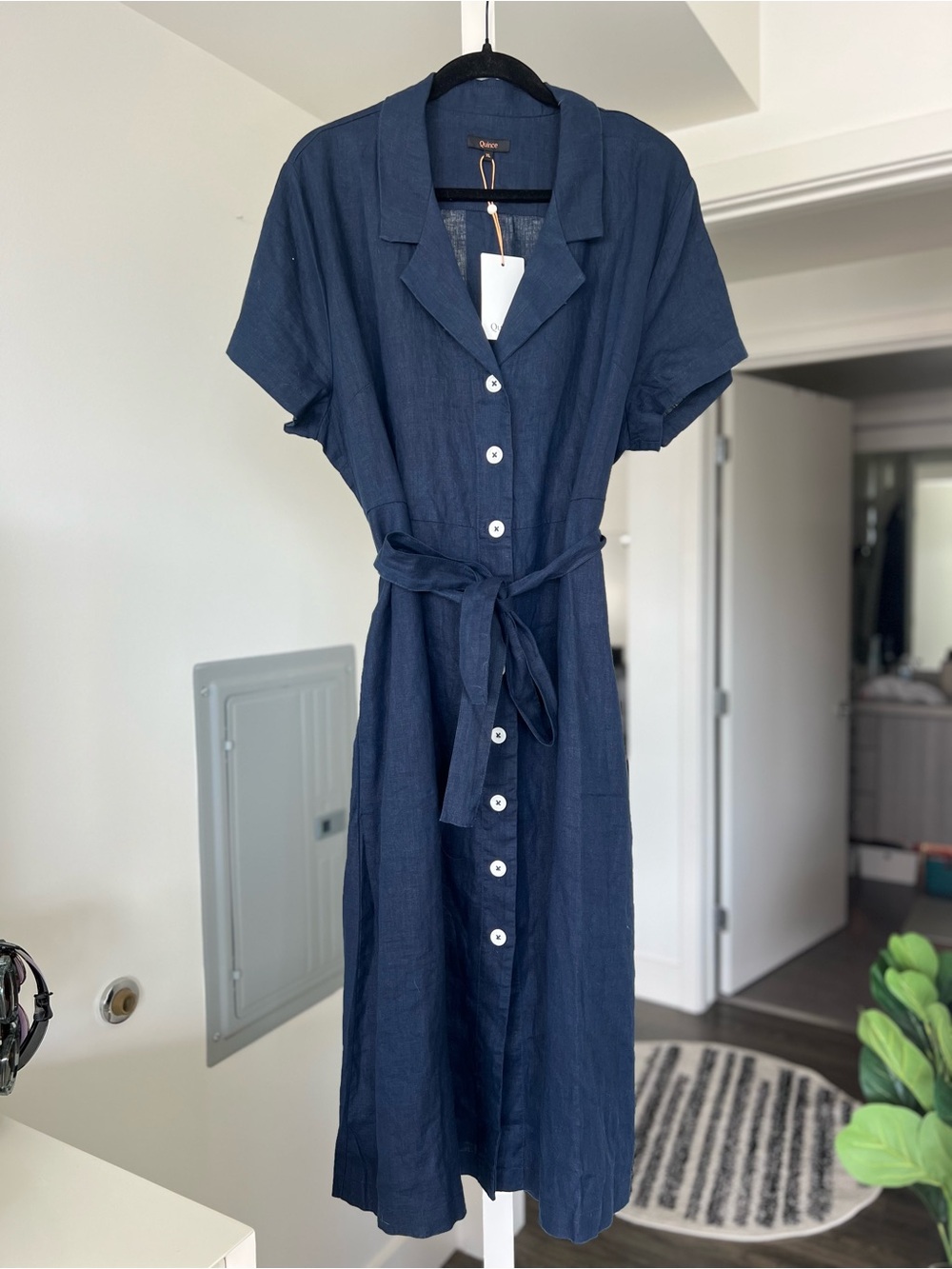Quince 100% European Linen Button Front Dress Deep Navy Sz XL NEW WITH TAGS - Picture 2 of 13